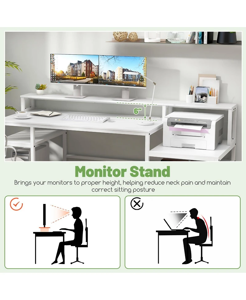 Gouun Computer Desk with Monitor Stand and File Drawer
