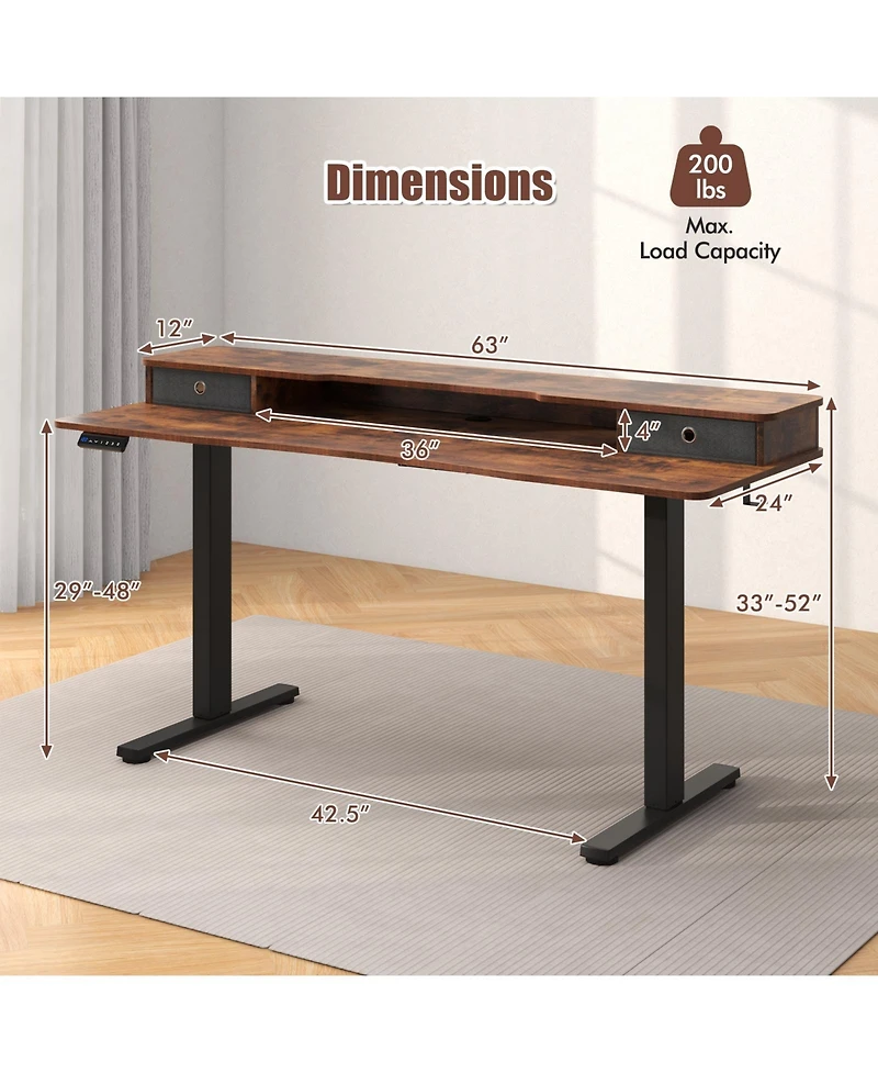 Gouun Electric Standing Desk with 2 Drawers, Adjustable