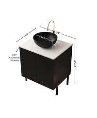 Sillysis 24 Inch Modern Bathroom Vanity with Ceramic Bowl Vessel Sink, Sintered Stone Top and Soft Close Storage Cabinet.