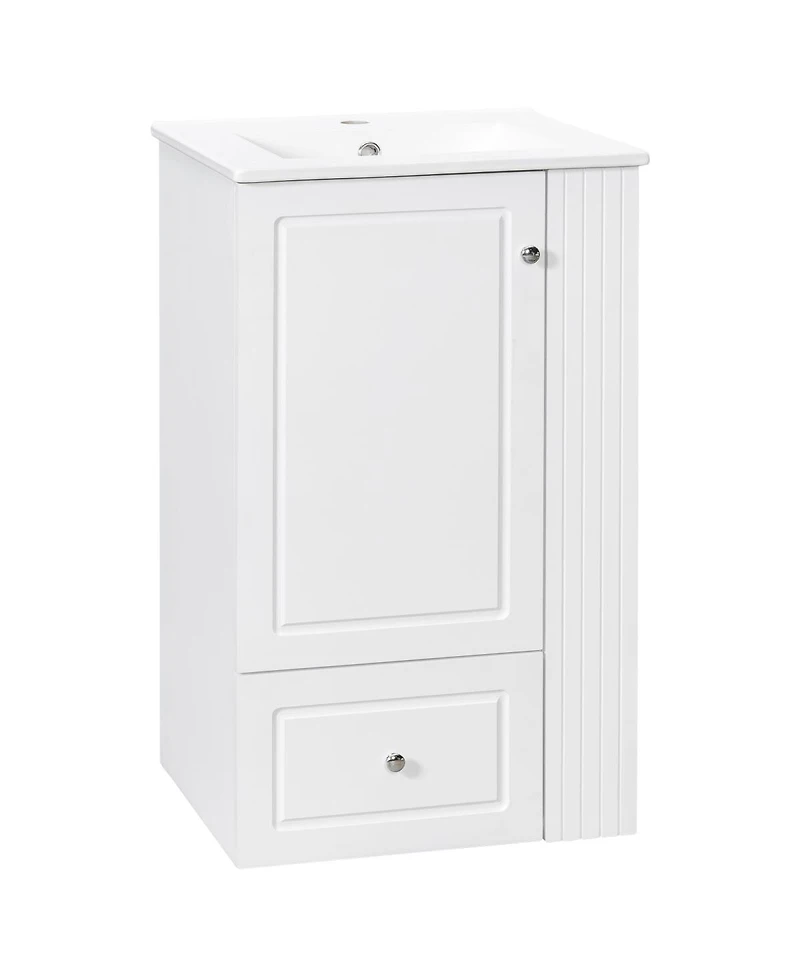 Sillysis 20 Inch Bathroom Vanity with Ceramic Sink, Soft Close Drawer and Side Shelves, Freestanding Storage Cabinet for Small Spaces.