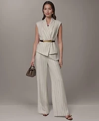 Donna Karan New York Womens Sleeveless Belted Vest High Waisted Wide Leg Pants