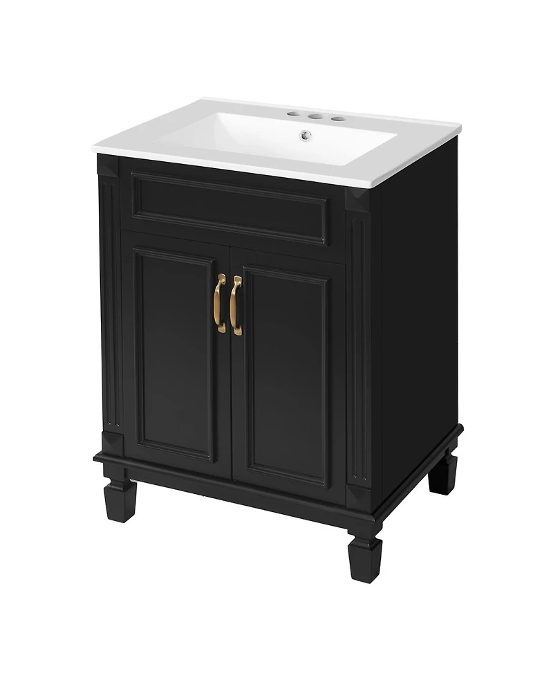 Sillysis 24 Inch Freestanding Bathroom Vanity with Ceramic Sink, Soft Close Storage, Solid Wood Cabinet for Small Spaces.