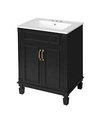 Sillysis 24 Inch Freestanding Bathroom Vanity with Ceramic Sink, Soft Close Storage, Solid Wood Cabinet for Small Spaces.