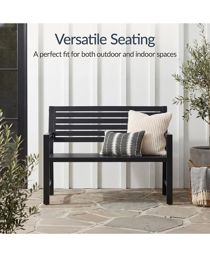 Best Choice Products Outdoor Metal Bench Patio Garden Bench, 790lb Capacity, Steel Slatted Seat with Armrests