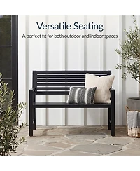 Best Choice Products Outdoor Metal Bench Patio Garden Bench, 790lb Capacity, Steel Slatted Seat with Armrests