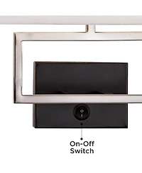 Possini Euro Design Modern Wall Lamp with Usb Port Brushed Nickel Plug-In 12" Light Fixture Rectangular Fabric Shade for Bedroom House