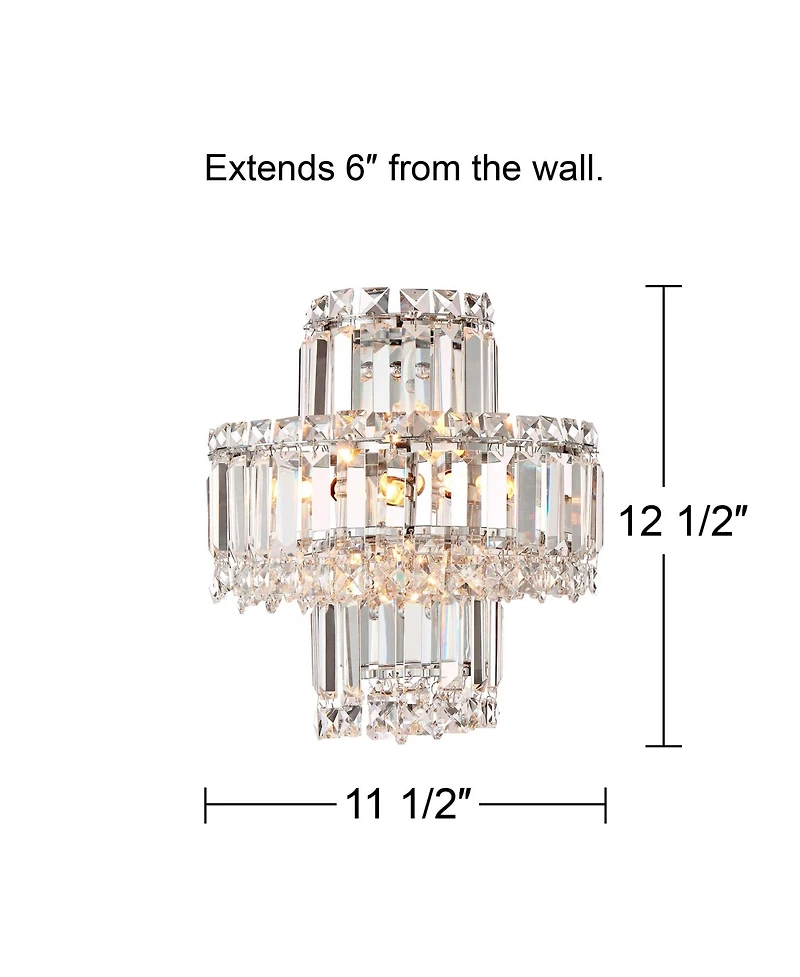 Vienna Full Spectrum Magnificence Modern Wall Light Sconces Set of 2 Chrome Hardwire 4-Light Led Fixture Clear Crystal for Bedroom and Bathroom
