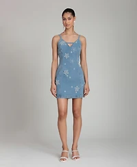 Avec Les Filles Women's Imitation Pearl Embroidered Detail Mini Dress