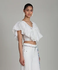 Avec Les Filles Women's V-Neck Tie-Detail Bubble Top