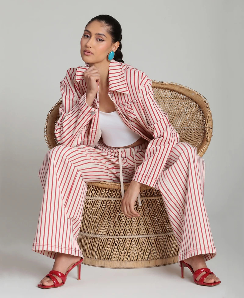 Avec Les Filles Women's Mid-Rise Striped Drawstring Pants