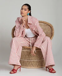 Avec Les Filles Women's Mid-Rise Striped Drawstring Pants