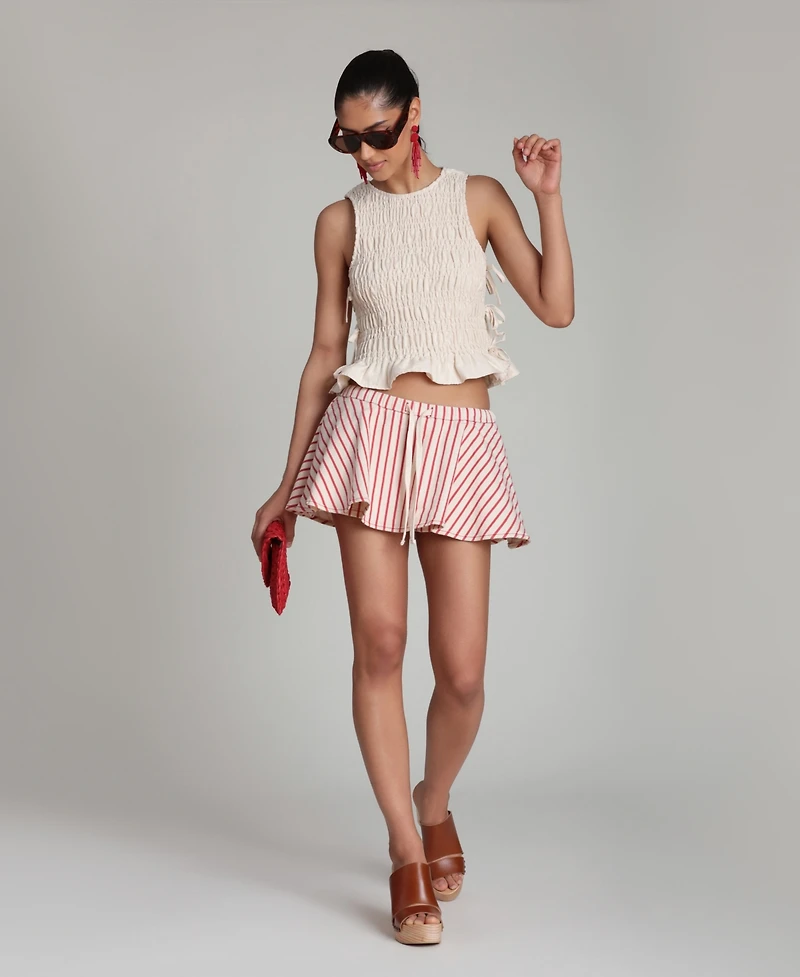 Avec Les Filles Women's Striped Drawstring Mini Skort