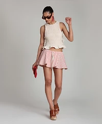 Avec Les Filles Women's Striped Drawstring Mini Skort