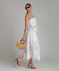 Avec Les Filles Women's Cutwork Detail A-Line Midi Skirt