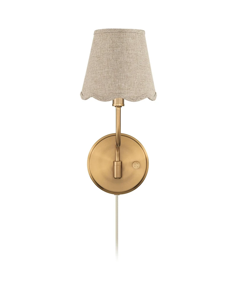 Possini Euro Design Ophelia 9 1/2"H Warm Brass Plug-In Wall Sconce Scallop Shade