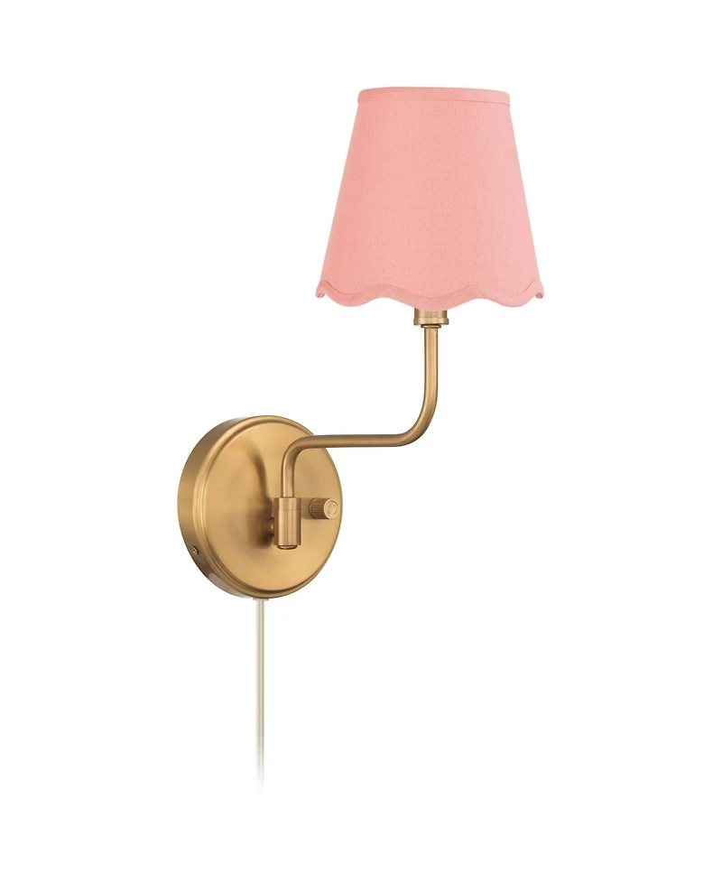 Possini Euro Design Ophelia 9 1/2"H Warm Brass Plug-In Wall Sconce with Scallop Shade