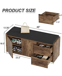 Yigii Entryway Storage Bench with 2 Drawers 2-Tier Shoe Rack Padded Seat Adjustable Shelf Industrial Wood