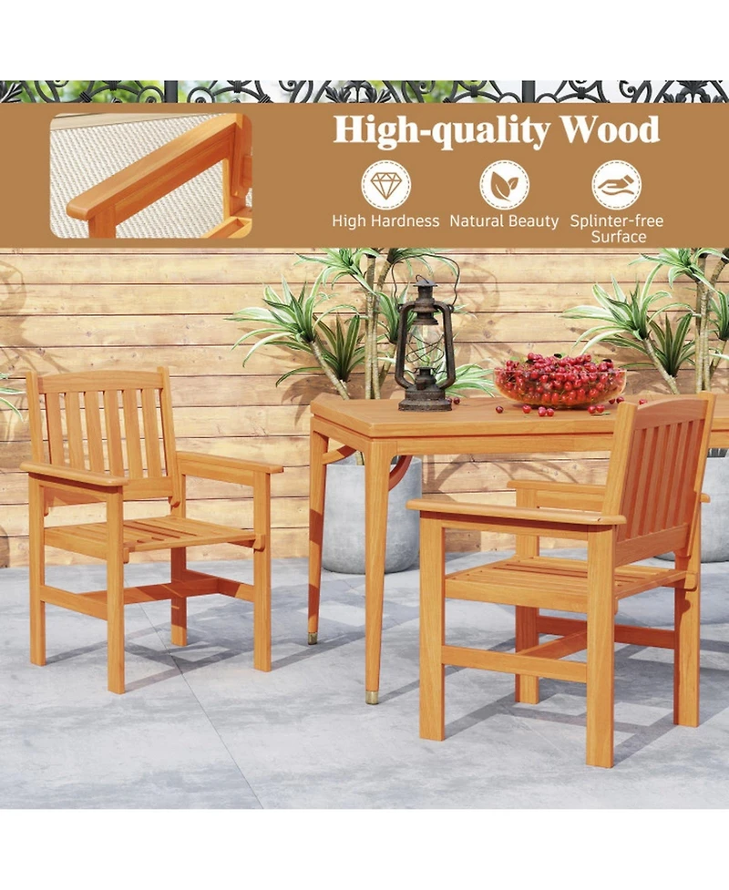 Gouun Wooden Patio Dining Chairs Set of 2 with Inclined Backrests and Armrests
