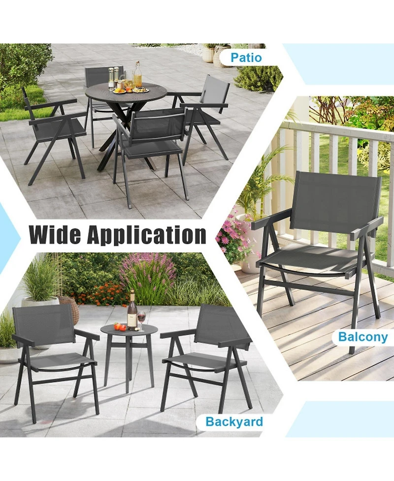 Gouun Outdoor Dining Chairs Set of 2 with Breathable Fabric Seat and Metal Frame
