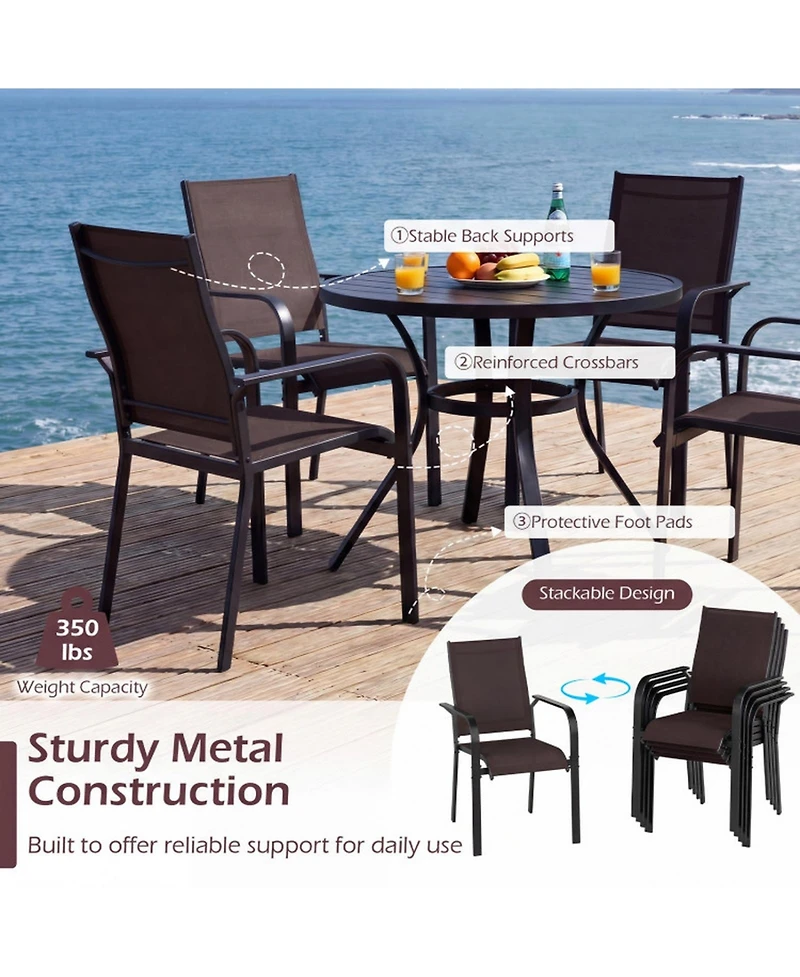 Gouun Stackable Patio Dining Armchairs Set of 6 with Breathable Mesh Fabric