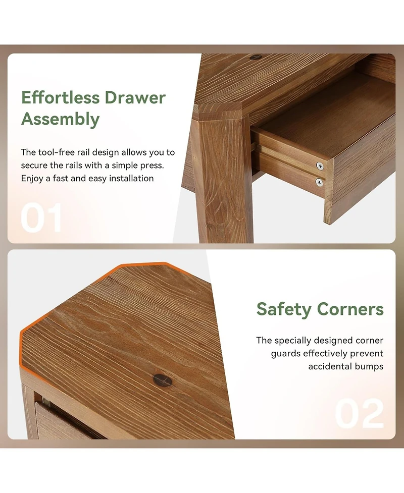 Tribesigns 63" Solid Wood Console Table with 3 Drawers, 63" Long Entryway Table with Rounded Corners, Narrow Sofa Table