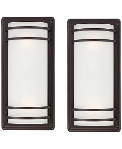 John Timberland Habitat Modern Industrial Outdoor Wall Light Fixtures Set of 2 Rubbed Bronze 16" Opal Glass for Post Exterior Barn Deck