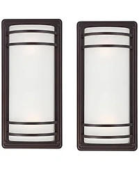 John Timberland Habitat Modern Industrial Outdoor Wall Light Fixtures Set of 2 Rubbed Bronze 16" Opal Glass for Post Exterior Barn Deck