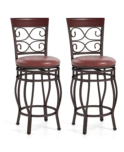 Costway 26" Swivel Bar Stools Set of 2 with Upholstered Seat Scroll Backrest Footrest