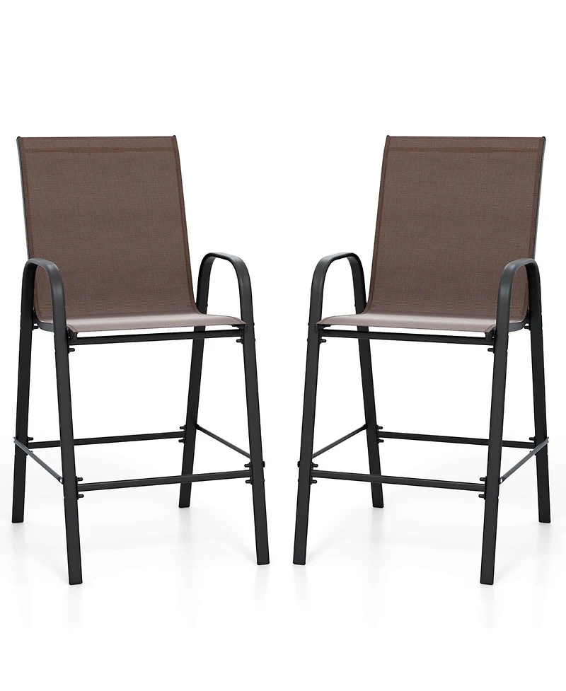 Costway Outdoor Bar Stools Fabric Height with Armrests and Footrest