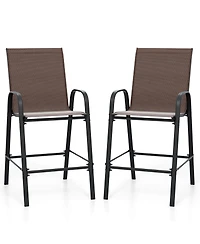 Costway Outdoor Bar Stools Fabric Height with Armrests and Footrest