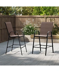 Costway Outdoor Bar Stools Fabric Height with Armrests and Footrest