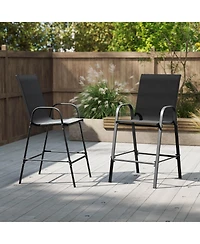 Costway Outdoor Bar Stools Fabric Height with Armrests and Footrest