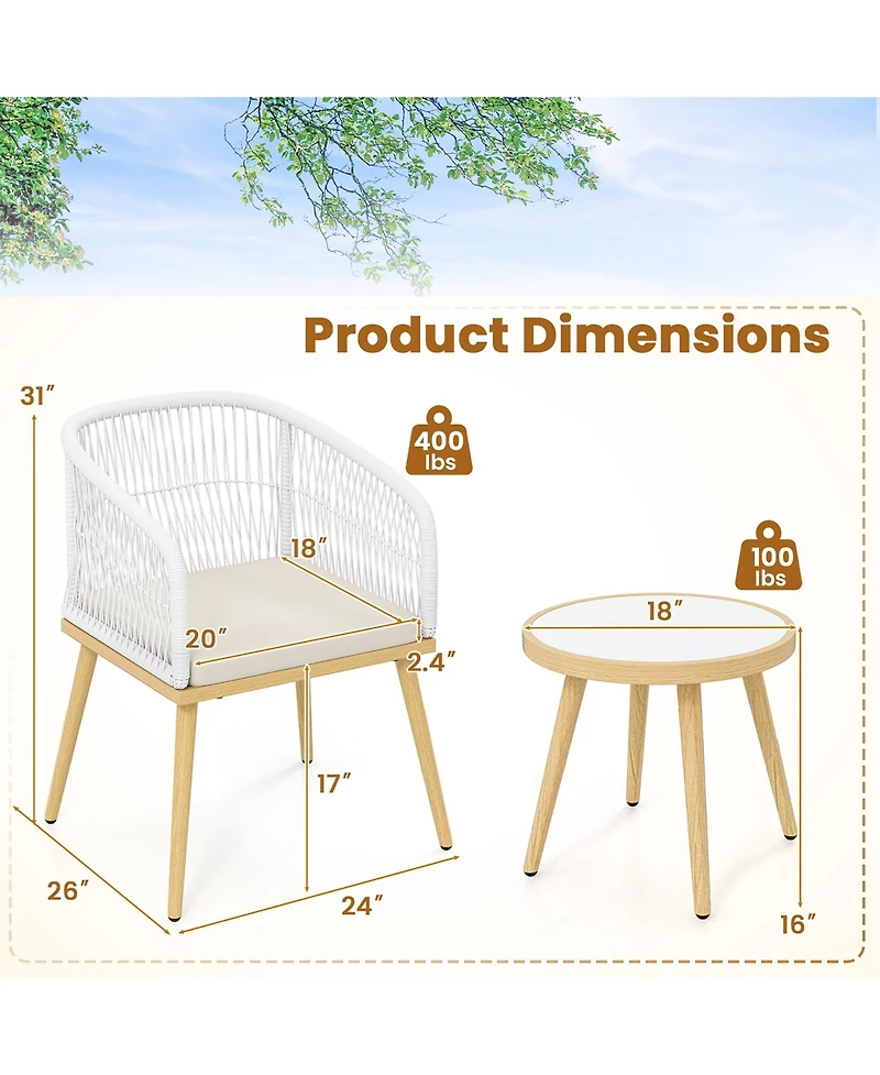 Gymax 3 Pieces Patio Bistro Set Outdoor Pe Wicker Conversation Furniture Set