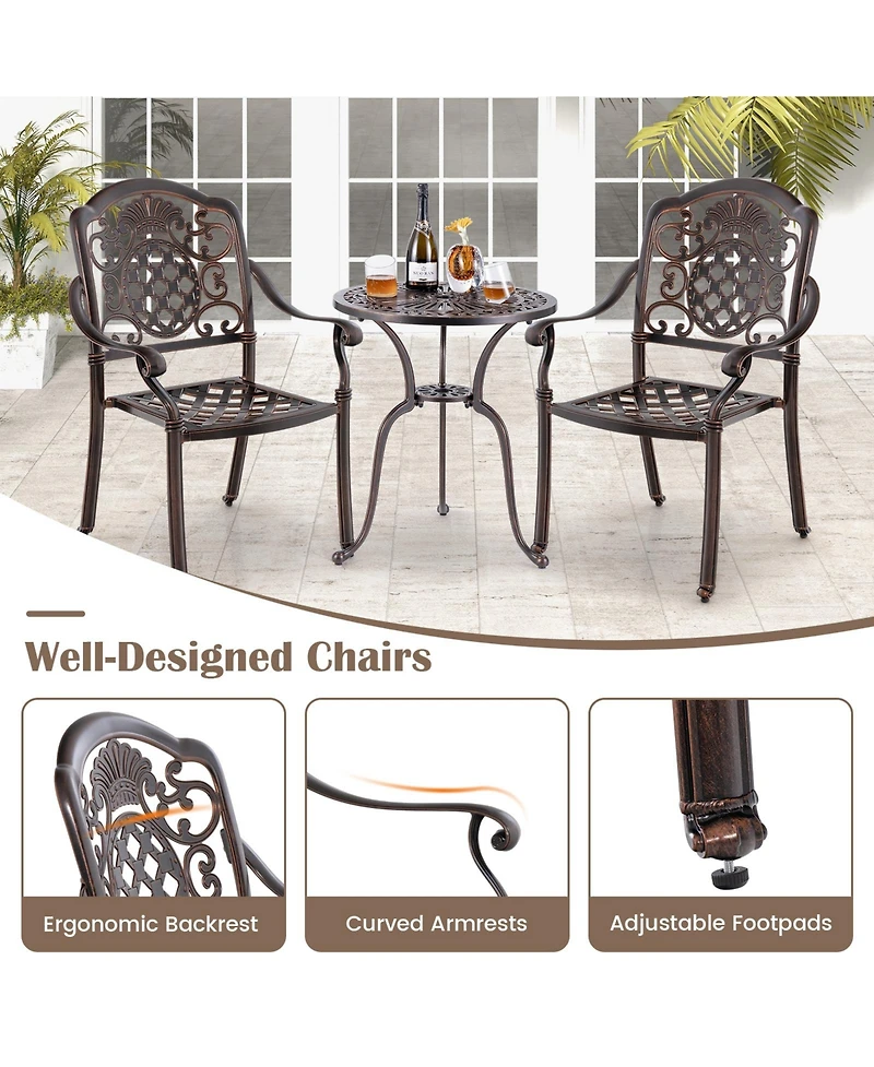 Gymax 4PCS Cast Aluminum Chairs Outdoor Metal Armchairs w/ Ergonomic Curved Seat Patio