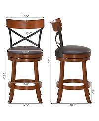 Costway Set of 4 Bar Stools Swivel 25'' Dining Bar Chairs with Rubber Wood Legs
