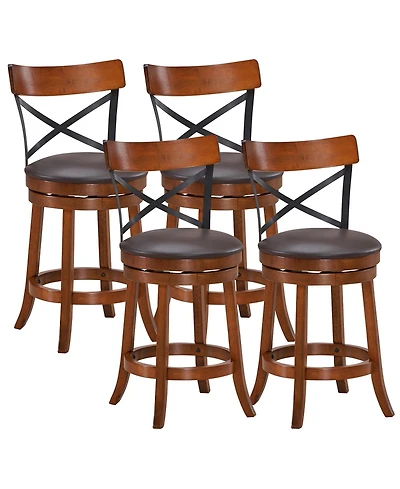 Costway Set of 4 Bar Stools Swivel 25'' Dining Bar Chairs with Rubber Wood Legs