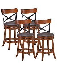 Costway Set of 4 Bar Stools Swivel 25'' Dining Bar Chairs with Rubber Wood Legs