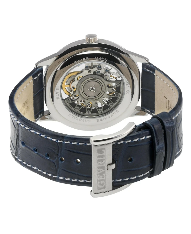 Gevril Men's Five Points Swiss Automatic Italian Leather Strap Watch