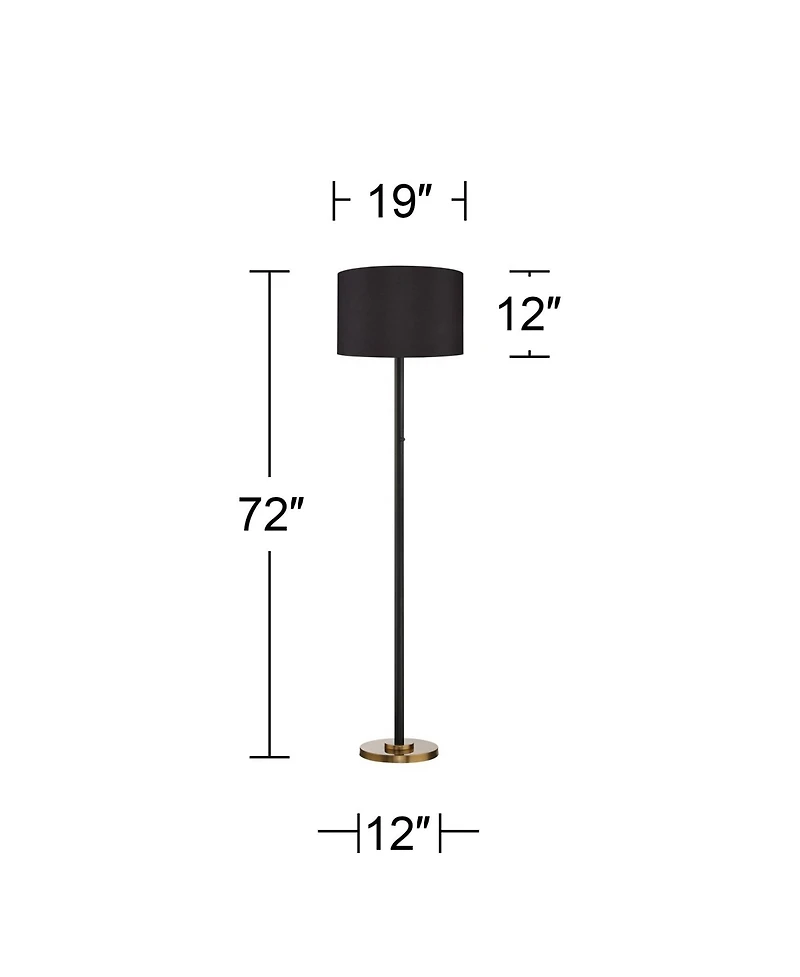 Possini Euro Design Meridian Modern 72" Tall Floor Lamp Black Metal Light Blaster Led Black Drum Shade for Living Room Bedroom Office House