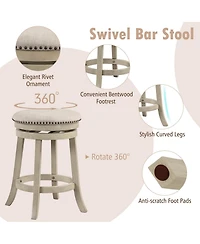 Costway 26.5" Swivel Bar Stools Set of 2 Round Counter Height Barstools with Wooden Frame