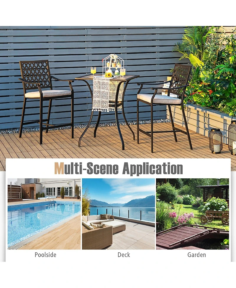 Costway 4pieces Patio Bar Stool Counter Height Cushioned Chair Armrest Garden Deck