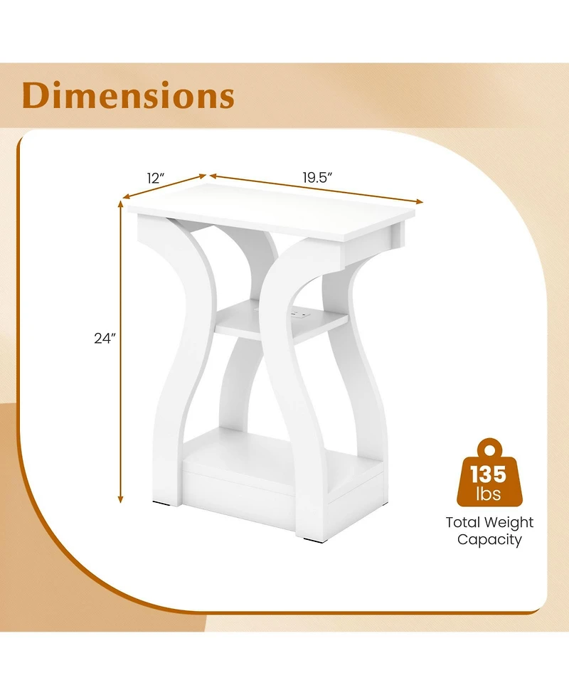 Sugift End Tables Set of Two with Charging Station and Shelves