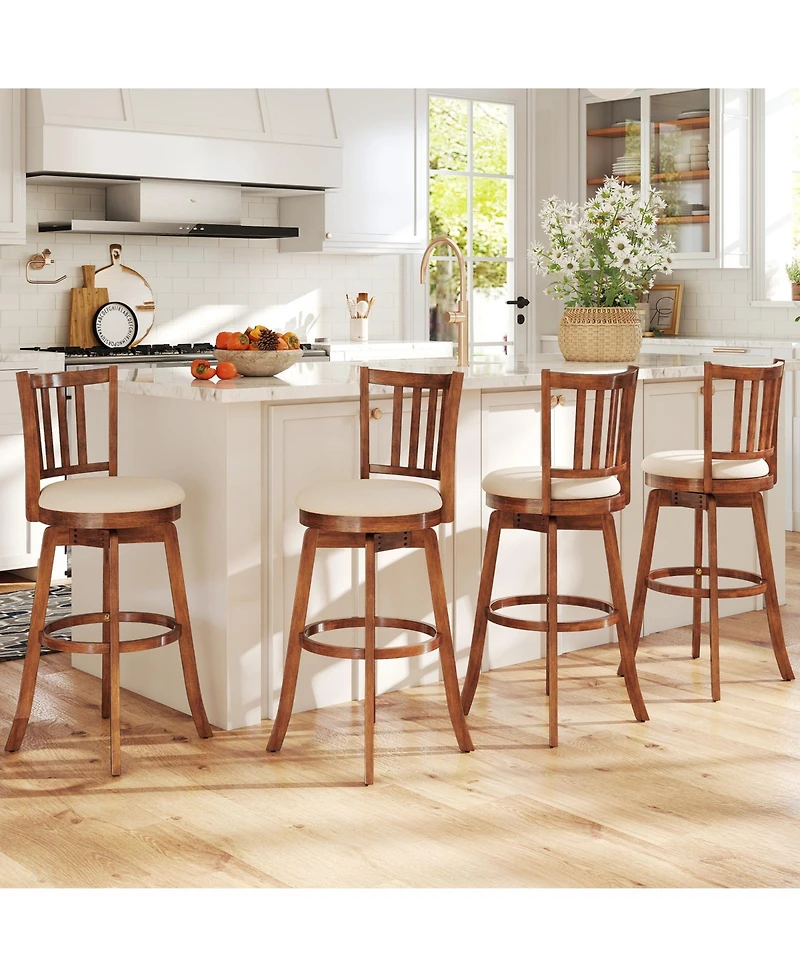 Gymax 30.5'' Swivel Barstools Set of 4 with Backrest and Upholstered Seat Footrest for Pub