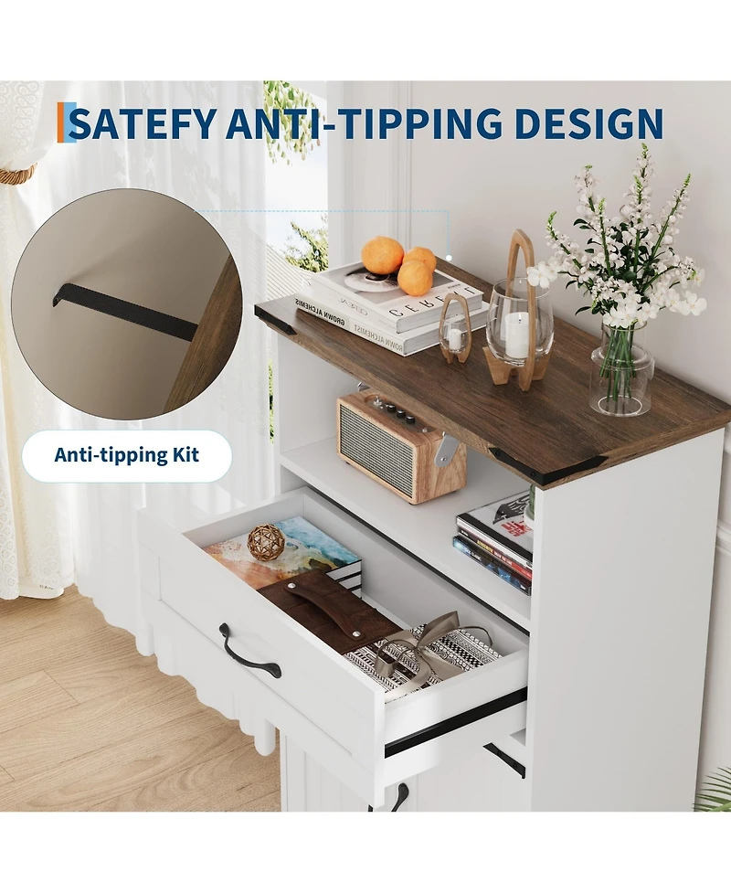 homfan Farmhouse Bathroom Storage Cabinet - Wooden Furniture with Doors, Drawers and Adjustable Shelf - Rustic Organizer for Kitchen, Laundry