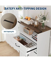 homfan Farmhouse Bathroom Storage Cabinet - Wooden Furniture with Doors, Drawers and Adjustable Shelf - Rustic Organizer for Kitchen, Laundry