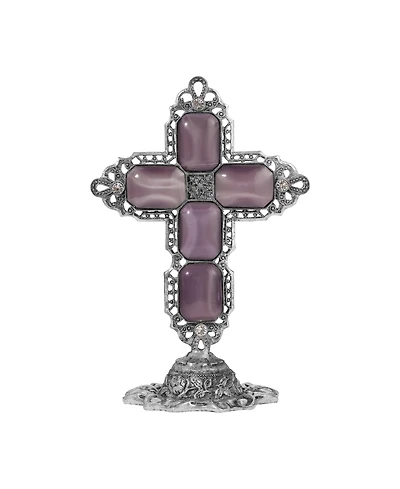 Symbols of Faith Pewter Amethyst Glass Moonstone Octagon Cross Plaque