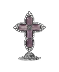 Symbols of Faith Pewter Amethyst Glass Moonstone Octagon Cross Plaque