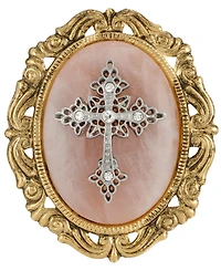 Symbols of Faith 14K Gold Dipped Rose Quartz Oval Brooch