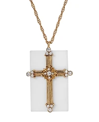 Symbols of Faith 14K Gold Dipped White Real Quartz Stone Crystal Cross 28" Necklace