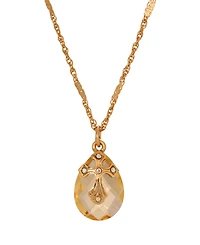 Symbols of Faith 14k Gold Dipped Light Colorado Oval Glass Drop Crystal Cross 16"+3" Necklace